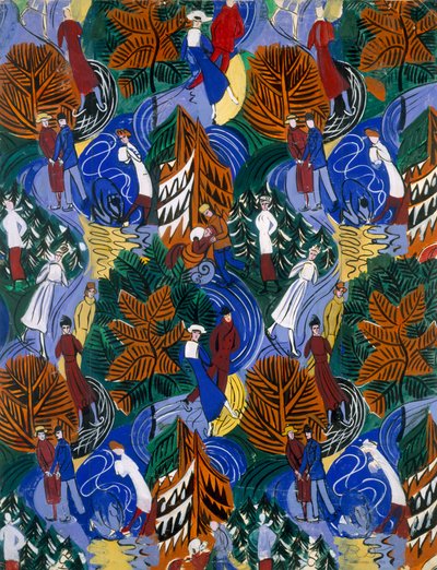 Pattinatori su ghiaccio, disegno per seta stampata, 1914-20 circa (litografia a colori) da Raoul Dufy