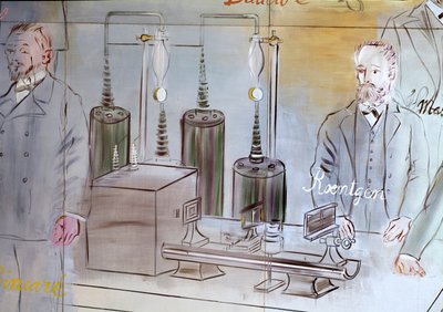 La Fee Electricite, particolare: Ritratti di Wilhelm Conrad Rontgen (1845-1923), fisico tedesco.1937 (dipinto) da Raoul Dufy
