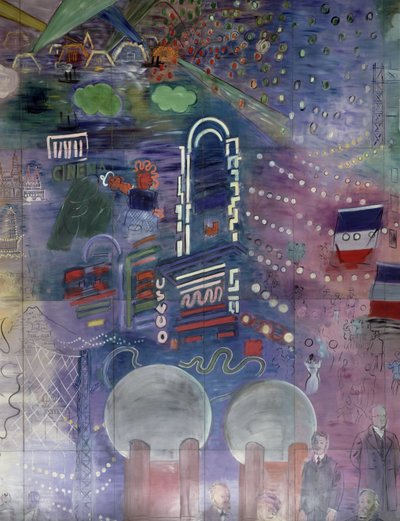 La Fee Electricite, particolare del lato sinistro che raffigura le illuminazioni notturne da Raoul Dufy