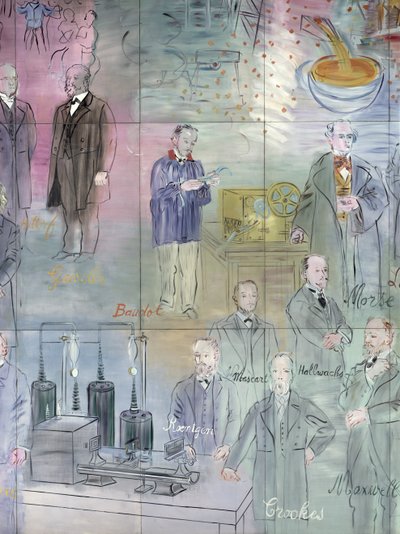 La Fee Electricite, particolare del lato sinistro raffigurante gli scienziati da Raoul Dufy