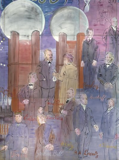 La Fee Electricite, particolare del lato sinistro raffigurante gli scienziati da Raoul Dufy