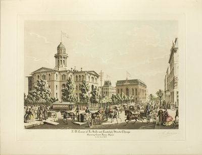 Angolo nord-ovest di LaSalle e Randolph, Chicago, che mostra Court House Square nell
