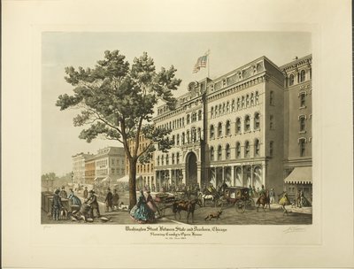 Washington Street tra State e Dearborn, Chicago, con il teatro dell