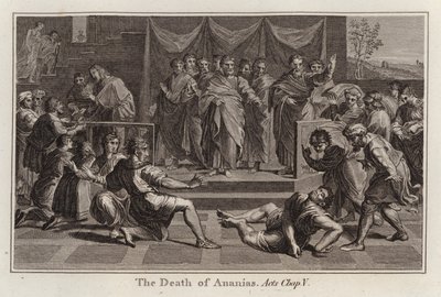 Cartone di Raffaello: La morte di Anania, Atti, Cap. V (incisione) da after Raphael