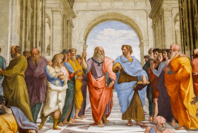 Scuola di Atene, Dettaglio. Platone e Aristotele. 1509 (affresco) da Raphael