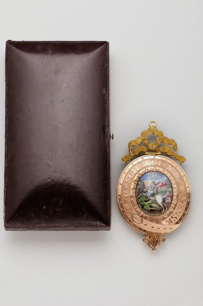 Ordine della Giarrettiera - il Lesser George - Retro del pendente, con una miniatura su smalto di San Giorgio che combatte il drago (1800-1850) da after Raphael