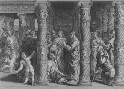 Pietro e Giovanni alla Porta Bella, Atti 3, Versetti 1-12 (incisione) da after Raphael