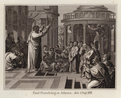 Cartone di Raffaello: Paolo predica ad Atene, Atti, cap. XVII (incisione) da after Raphael