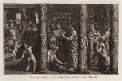 Cartone di Raffaello: Il paralitico guarito da Pietro e Giovanni, Atti, Cap. III da after Raphael