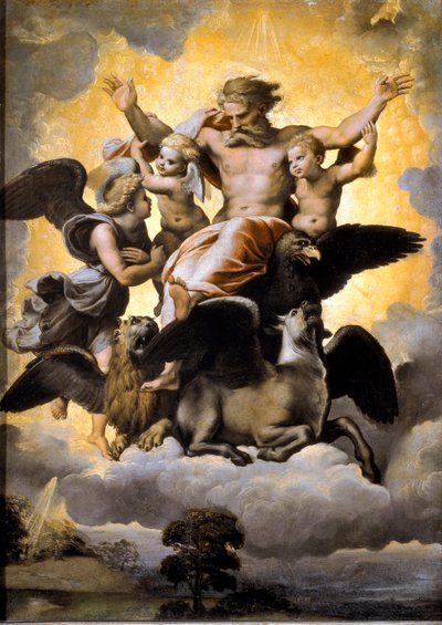 Visione di Ezechiele. Con il tetramorfo circondato da cherubini. da Raphael