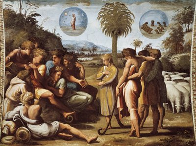 Giuseppe spiega i suoi sogni ai fratelli da Raphael