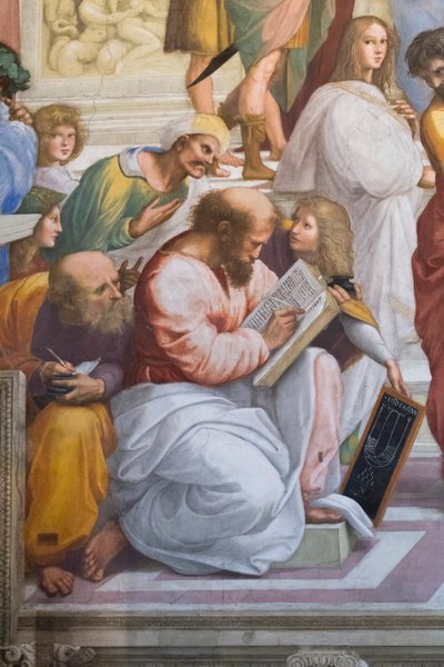 La Scuola di Atene, (dettaglio) di Pitagora e i suoi studenti, Stanza della Segnatura da Raphael (1483 1520)