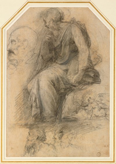 Un santo maschio, seduto Studio per la Disputa, XVI secolo da Raphael