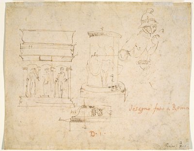 Dettagli architettonici e un soldato [verso] da Raphael