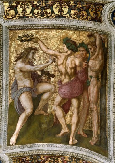 Marsia e Apollo (affresco sul soffitto nella Stanza della Segnatura) da Raphael
