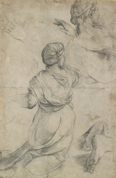Studi per due donne inginocchiate, c. 1500-1520 da Raphael
