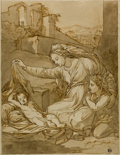 Vergine e Bambino Gesù dormiente con il piccolo Giovanni Battista da Raphael