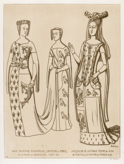 Anna Delfina, Contessa di Forez e la dama di Nedouchel, 1370-80. Jacqueline de Lagrange, moglie di Jean de Montagu, maestro di Francia, 1409 da Raphael Jacquemin