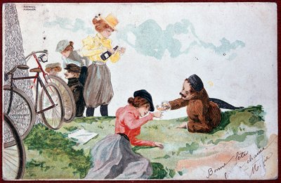 Festa di campagna: Picnic e ciclismo - illustrazione di R. Kirchner, ca. 1900 da Raphael Kirchner