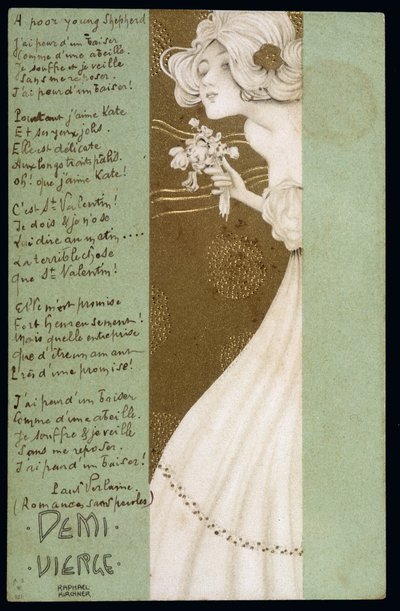 Mezza vergine e poesia di Paul Verlaine - cartolina, di Raphael Kirchner (1876-1917), inizio XX secolo da Raphael Kirchner