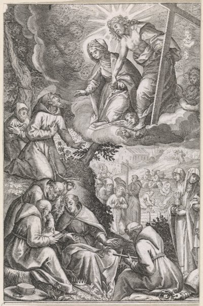 Cristo e la Vergine Maria appaiono a San Francesco e al suo ordine da Raphaël Sadeler (I)