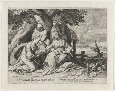Sacra Famiglia con Santa Caterina e San Sebastiano da Raphaël Sadeler (I)