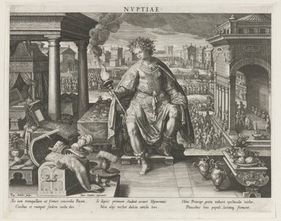 Nuptiae come personificazione del matrimonio (serie: Le principali occupazioni di un principe) (serie: Schema, seu speculum principum) da Raphaël Sadeler (I)