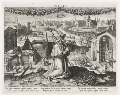 Pietà come personificazione della devozione (serie: Belangrijkste bezigheden van een prins, Schema, seu speculum principum) da Raphaël Sadeler (I)