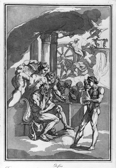 Orfeo negli Inferi chiede a Minosse la moglie Euridice. Disegno ad acquerello di Raimondo La Fage da Raymond Lafage
