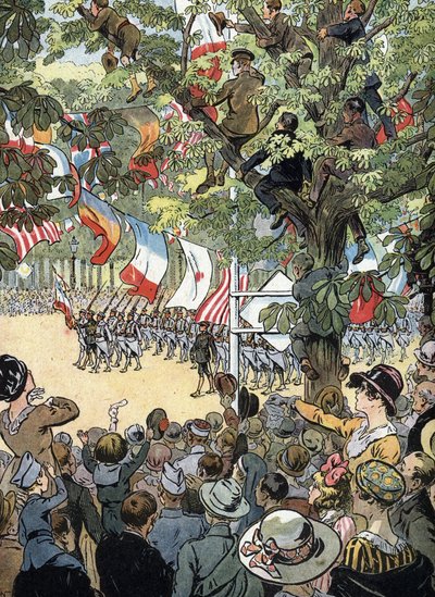 Prima Guerra Mondiale: La sfilata della vittoria sugli Champs-Elysees a Parigi il 14/07/1919: soldati della Marina francese ammirati dalla folla di parigini da Raymond de la Neziere
