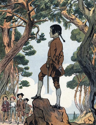 Napoleone Bonaparte (1769-1821) bambino ad Ajaccio, Corsica. Illustrazione di Raymond de Neziere in "Le nostre glorie nazionali" 1920 Collezione privata DR da Raymond de la Neziere