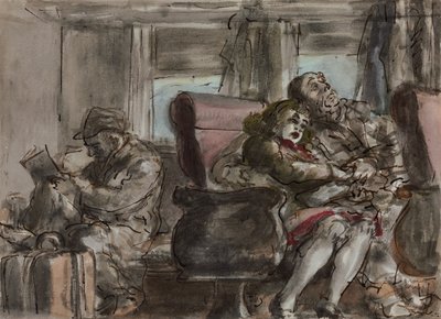Passeggeri in un vagone ferroviario (acquerello, inchiostro e matita su carta) da Reginald Marsh
