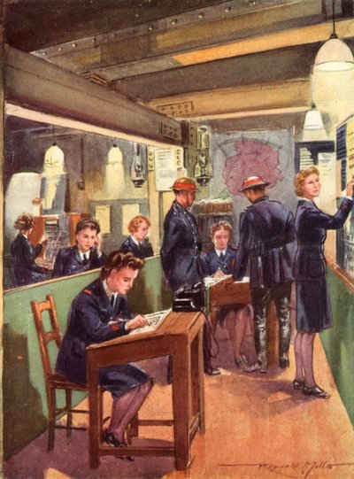 Sala di controllo del Servizio Nazionale Antincendio britannico in tempo di guerra, Seconda Guerra Mondiale da Reginald Mills