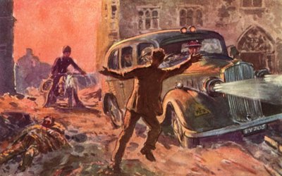 Vigili del fuoco del Servizio Nazionale Antincendio britannico in tempo di guerra avvisati della presenza di una vittima gravemente ferita di un raid aereo, Seconda Guerra Mondiale da Reginald Mills