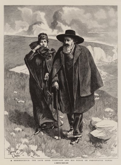 Una reminiscenza, il defunto Lord Tennyson e la sua infermiera a Freshwater Downs (incisione) da Reginald Thomas Cleaver