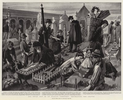 Il giorno di Ognissanti in un cimitero italiano, decorazione delle tombe (litografia) da Reginald Thomas Cleaver