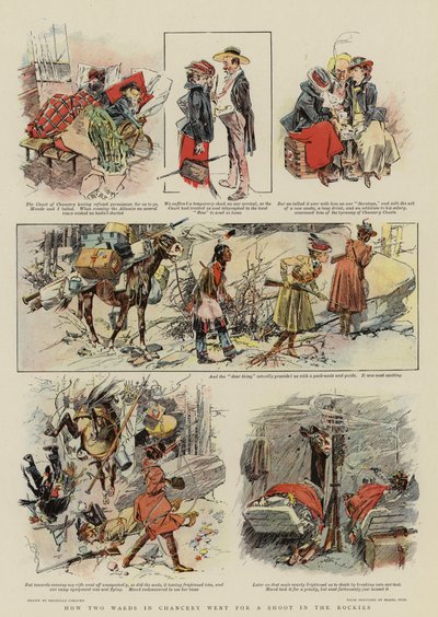 Come due reparti della cancelleria andarono a sparare sulle Montagne Rocciose (litografia a colori) da Reginald Thomas Cleaver