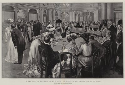 Nel pieno della stagione a Monte Carlo, una serata nella sala della roulette del Casinò (litografia) da Reginald Thomas Cleaver