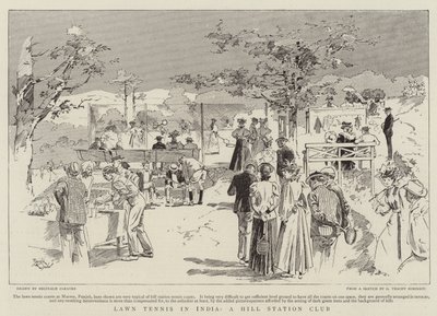 Tennis su prato in India, un club di una stazione di collina (incisione) da Reginald Thomas Cleaver