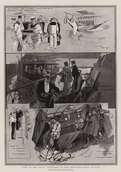 Vita in marina, schizzi sulla stazione del Mediterraneo (litografia) da Reginald Thomas Cleaver