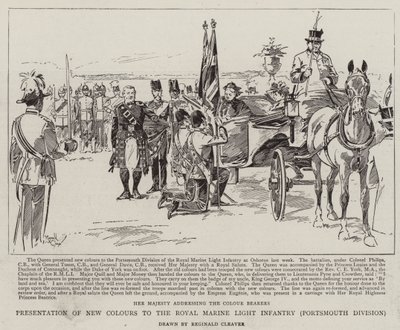 Presentazione dei nuovi colori alla Royal Marine Light Infantry, Divisione Portsmouth (litografia) da Reginald Thomas Cleaver