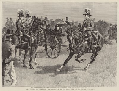 La regina Vittoria al punto di saluto durante la rassegna della settimana scorsa (incisione) da Reginald Thomas Cleaver