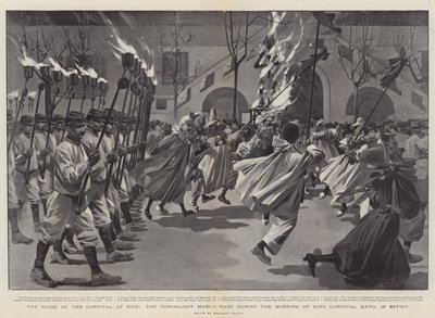 La chiusura del Carnevale a Nizza, la marcia delle fiaccole durante il rogo di Re Carnevale XXVII in effigie (incisione) da Reginald Thomas Cleaver