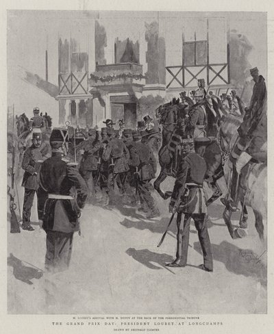 Il giorno del Gran Premio, il presidente Loubet a Longchamps (litografia) da Reginald Thomas Cleaver