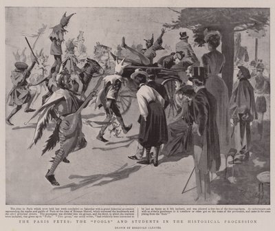 Le feste di Parigi, i "matti" e gli studenti nel corteo storico (litografia) da Reginald Thomas Cleaver