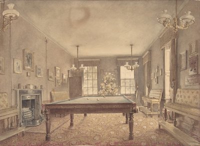 Interno della sala da biliardo a Lupton House, Devonshire, progettato da George da Reid Turner