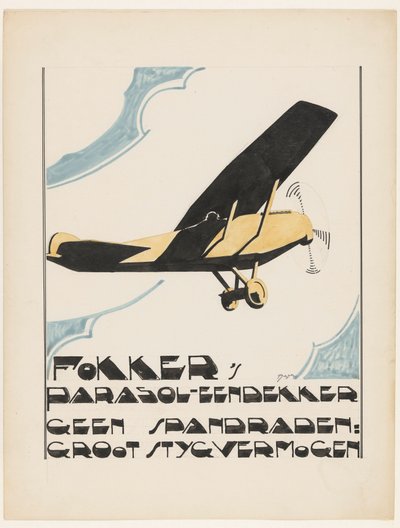 Parasol-eendekker di Fokker. Nessun filo di tensione: grande capacità di salita da Reijer Stolk (signed by artist)