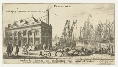 Porto di Amsterdam con la casa di guardia Verschillende schepen en stadsgezichten van Amsterdam, eerste deel (serie) da Reinier Nooms