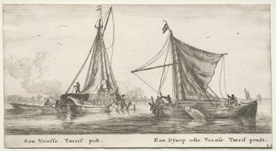 Navi di Amsterdam: Una chiatta di torba frisone. Il Dÿnop, vicino allo stagno di torba di Veensche da Reinier Nooms