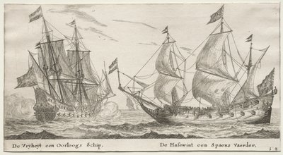 Navi di Amsterdam: La Libertà, una nave da guerra. Il Segugio, una nave spagnola da Reinier Nooms
